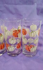 4 Libbey Royal Norfolk Crisa Pumpkins Fall Harvest Hball/Tumbler Glasses 16 Oz
