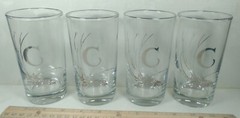 Mid Century Highball Drink Glass Tumbler set of 4 w/ Silver Monogram Letter C
