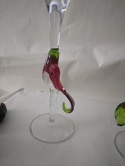 Handblown Art Glass Parrot Goblet 2pc Figural 3D Bird Bar Ware Martini Wine