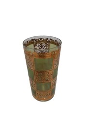 Set 8 Culver Prado Mid Century 22kt Gold Green Highball Glasses W/ Carrier MCM