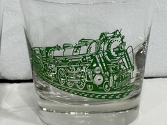 Two (2) Libbey Green Train Locomotive Lowball Rocks Glasses