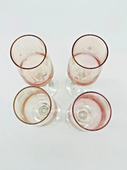 4 Lord & Taylor Pink Glass Wine Champagne Flutes Glasses Etched Starburst Stars