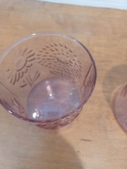 Pink Daisy Drinking Glasses Rose Pink Low Ball Set of 2 Floral Juice Glass Cups