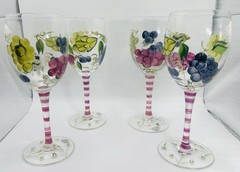Home Essentials Hand-Painted Set Of 4 Wine Glasses 7 3/4″ Grapes Grapevine