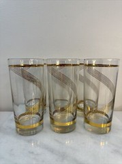 MCM Set Of 5 Glass Tumblers With Gold Swirl Trim Detail