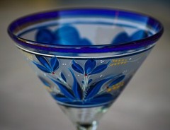 El Palomar Hand Blown Hand Painted Butterfly Margarita Martini Glasses Set of 2