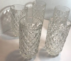 5 Rare Vintage Fostoria York Highball Glasses Heavy Barware Clear 12 Oz Textured
