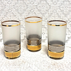 Culver Regency Highball Drinking Glasses 5 1/2″ Gold Stripe 12oz Frosted US 3pcs