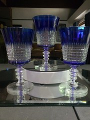 3 Water goblets glasses, Cobalt Blue Cut to clear Crystal Renaissance dorflinger