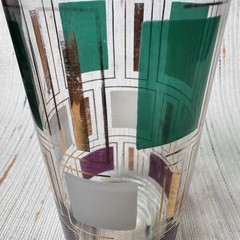 Vintage 1950s Style Highball Glass Mid-Century Modern Teal Pink Gold Geometric