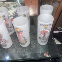 Vintage Gay Fad Studios Frosted Painted Collins Glasses