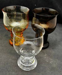 Two Colored Tumblers and Clear Juice Glass (set of 3 different)