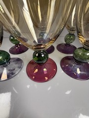 Krosno Poland ~ Hand Blown Crystal Wine/Cordial Glasses ~ Tri Color ~ Set of 6