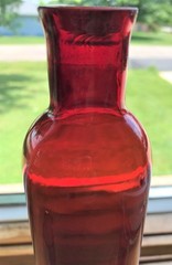 Vintage Hand Blown Glass Bottle & Two Tall Shot Tea Glasses Handles Rare Unusual