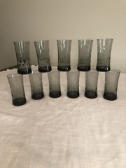 Set of 11 Vintage Libbey Smoked Optic Swirl Glass Tumblers 5 1/2 inches tall