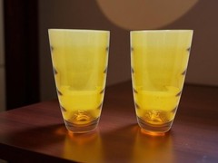 Vintage Hazel Atlas Amber Waterfall Gold 20-Ounce Tumblers Set of 2