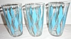 Vintage Hazel Atlas Atomic Turquoise Diamond Glasses, 5″ Tall, Set of 3