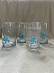 Starfish Hand Blown Bubble Glass Set Of 4 Tumblers High Ball Glasses