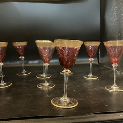 F.schmidt Austrian Glass Set Of 9 Rose Cranberry And Gold Trim Claret Glasses