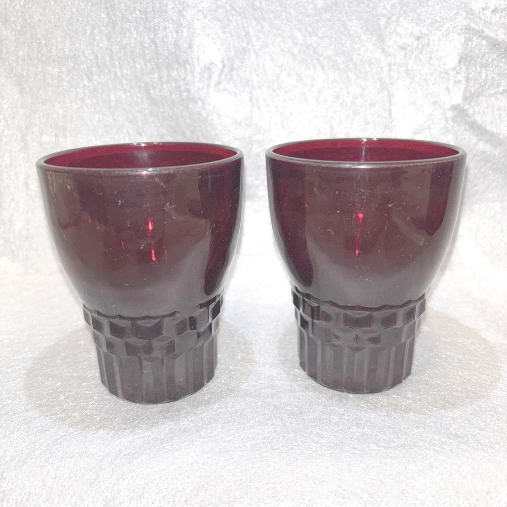 Vintage Anchor Hocking WINDSOR ROYAL RUBY 5oz Flat Tumblers Juice Glasses Set/2
