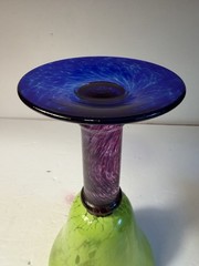 Handblown Art Glass Wine Chalice Bold Lime Green Purple Royal Blue