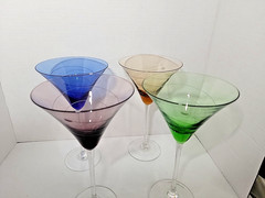 VTG Lenox Tuscany Seasons Collection Etched Colored Martini Glass 6 oz Set of 4