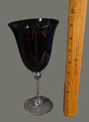 Vintage Set of Six Black Dark Amethyst Clear Stem Goblets Glasses