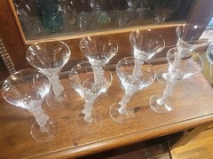 8pcs Vintage Bayel Bacchus Frosted Stem Figure Crystal Cordial Martini Glasses