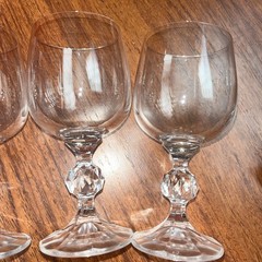 Bohemian Crystal Claudia 6.5” Wine Glasses Faceted Prism Ball Stem Set of 3