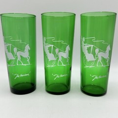 5 Vintage Anchor Hocking Green 16oz Highball Glasses The Hansom & Gas Buggy /cb