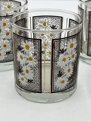 LIBBEY Set Of 4 DAISY Double Old Fashion GLASSES GLASS BROWN GOLD 1970 VINTAGE