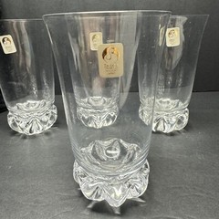 Four SASAKI Vintage Fine Art Glass Crystal Glasses Heavy Swirl Base to Fine Rim