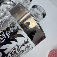 Vintage Kimiko Silver Rim Highball Glasses MCM Guardian Knight Shield Set of 4