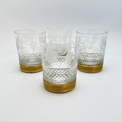 French Crystal Grape Leaves Old Fashioned Glass Gold Bronze Circa 1890 4Pc Set