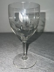 Vintage Crystal Wine Glasses Set of 5 Etched Floral Star Cut Stemware Barware