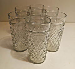 Set Of 7 Vintage Anchor Hocking Quilted Diamond Iced Tea Glasses 5 3/4″