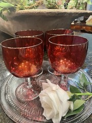 Vintage Ruby Red Bartlett Collin’s Goblets Water Tea Wine Set Of 4 Gift