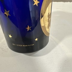Culver Cobalt Blue Glass Celestial Moon w/Stars 22K Gold 90s Decor With Candle