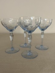 Weston Baby Blue Star Flower Optic Cut To Clear Cocktail Champagne Glasses 4
