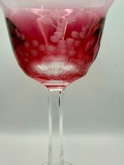 Rare Moser Pattern Hunting Engraved Birds Six Colored Wine Glasses Signed