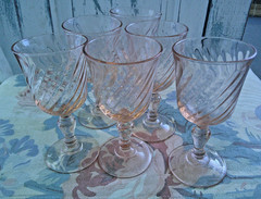 6 LUMINARC ARCOROC ROSALINE PINK SWIRL 3 7/8″ SHERRY CORDIAL GLASS GOBLETS