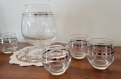 VTG Cocktail Service Set MCM Silver Bands Anchor Hocking in Original Box.