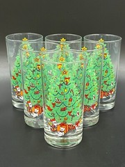 6 Vintage Anchor Hocking Holiday Magic Christmas Beverage Glasses