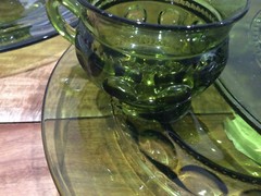Vintage Green Thumbprint Indiana Glass -3 X Plate and cup set READ