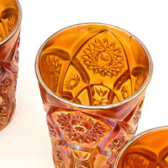 Set of 5 Vtg Atq Imperial Marigold Carnival Glass CRABCLAW Pattern 4” Tumblers