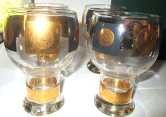 Vintage Federal Glass Cera Beer Goblets Black & Gold Coins Set of 4