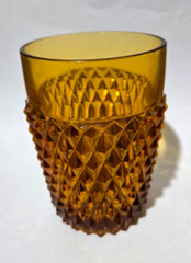 Vintage Indiana Glass Diamond Point Amber Glass Tumbler High ball 4.5″H