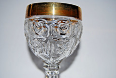 Vintage Anna Hutte Bleikristall Lead Crystal Wine Glasses Gold Rim Rose Set of 6