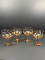 Set 4 Vintage Bryce Hand Blown Amber Coupe Champagne Glasses Stemware Original
