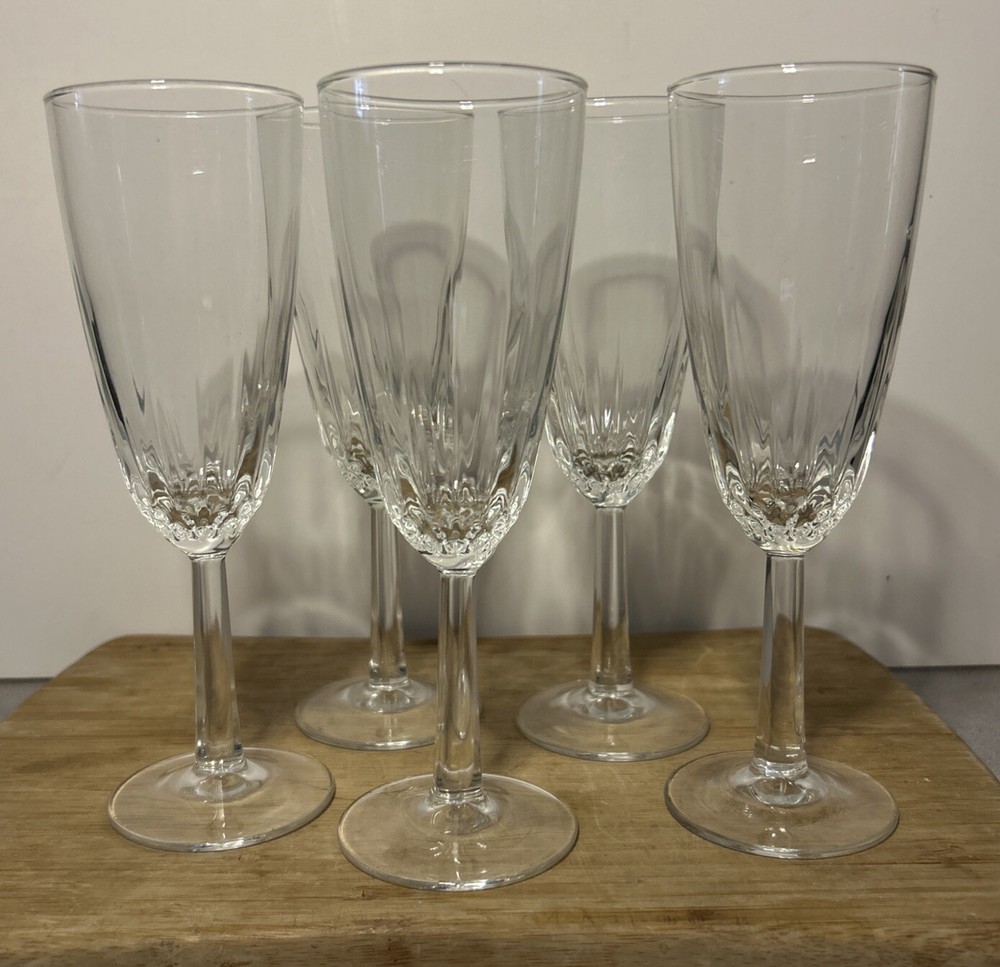 5 VTG J.G.DURAND FRANCE DIAMANT CHAMPAGNE FLUTE CORDIAL CRYSTAL STEMWARE 6 3/4″